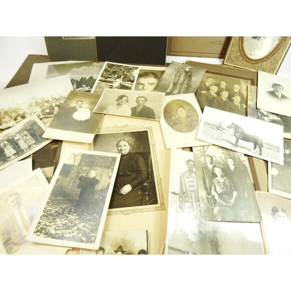 Antique Photos Lot Portraits Photographs Wedding Baby Horse Grandma Sibling 28pc - Picture 2 of 16